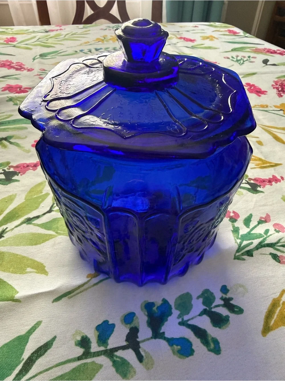 Anchor Hocking Mayfair Cobalt Blue Biscuit Cracker Cookie Jar Vintage Glass